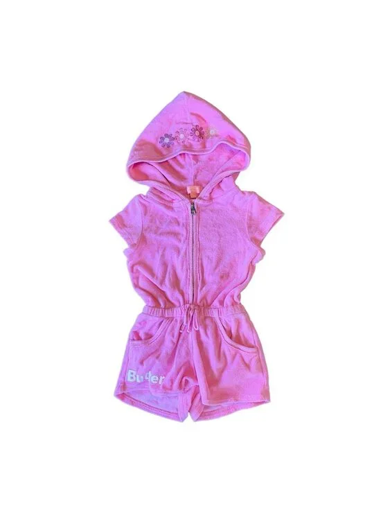 BUTTER Super Soft Girls Terry Cloth Romper 4T 3-4 Pink Sparkly Summer Playsuit - Picture 2 of 8